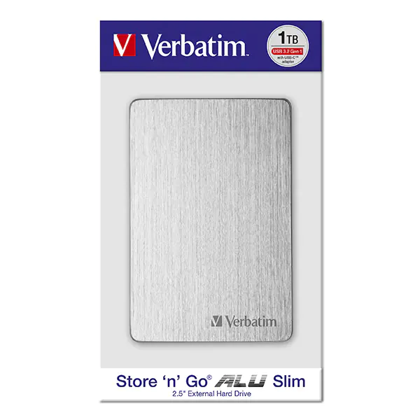 ⁨Verbatim zewnętrzny dysk twardy, Store,n,Go ALU Slim, 2.5", USB 3.0, 1TB, 53663, srebrny⁩ w sklepie Wasserman.eu
