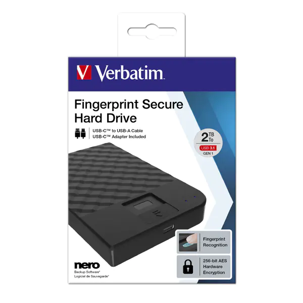 ⁨Verbatim 2TB 2.5" FingerPrint Secure USB-C 3.0 Gen1 Fingerprint Reader External Drive⁩ at Wasserman.eu