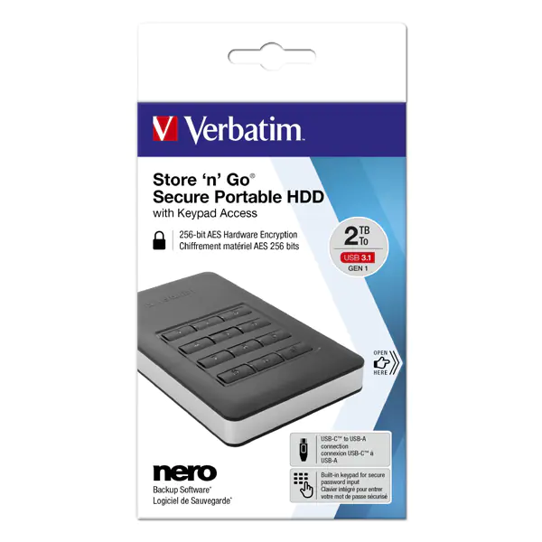 ⁨Secure 2TB 2.5'' USB 3.1 encryption black⁩ at Wasserman.eu