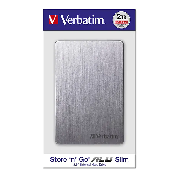 ⁨Verbatim zewnętrzny dysk twardy, Store,n,Go ALU Slim, 2.5", USB 3.0, 2TB, 53665, szary, szczotkowane aluminium⁩ w sklepie Wasserman.eu
