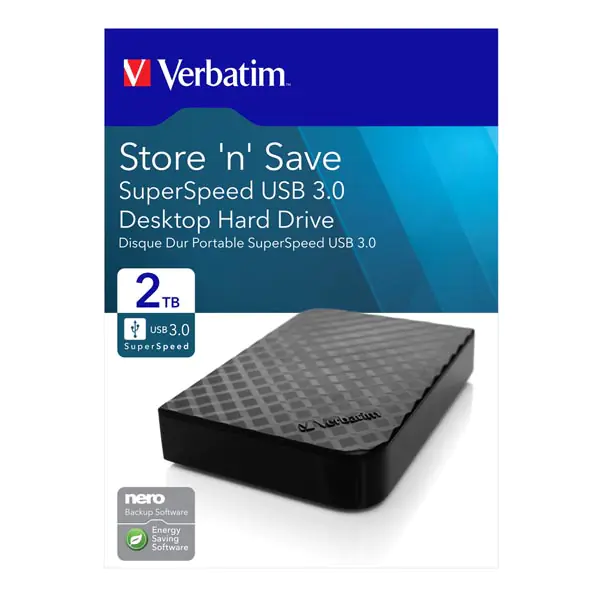 ⁨Verbatim zewnętrzny dysk twardy, Store N Save, 3.5", USB 3.0 (3.2 Gen 1), 2TB, 47683, czarny⁩ w sklepie Wasserman.eu