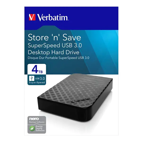 ⁨Verbatim zewnętrzny dysk twardy, Store N Save, 3.5", USB 3.0 (3.2 Gen 1), 4TB, 47685, czarny⁩ w sklepie Wasserman.eu