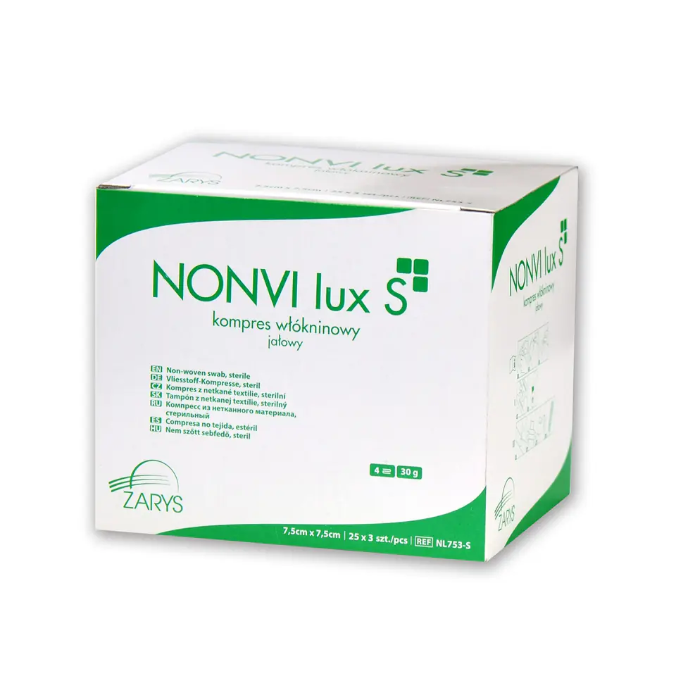 ZARYS NONVI LUX S 5 cm x 5 cm Kompres włókninowy jałowy, 4 warstwowy, 3 × 25 szt. w sklepie Wasserman.eu