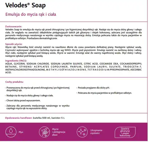⁨Medisept Velodes Soap-500 ml Emulsja do mycia ciała i rąk⁩ w sklepie Wasserman.eu