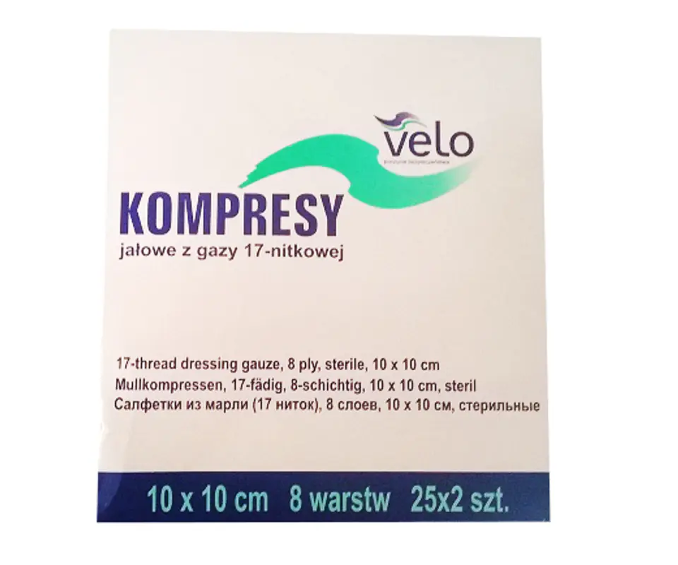 VELO 5 cm × 5 cm Kompres gazowy sterylny, bezchlorowy, 25 × 2 szt. w sklepie Wasserman.eu