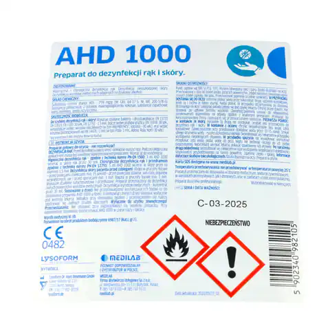 ⁨AHD 1000 5 litrów Medilab Alkoholowy płyn do higienicznej i chirurgicznej dezynfekcji rąk i skóry.⁩ w sklepie Wasserman.eu