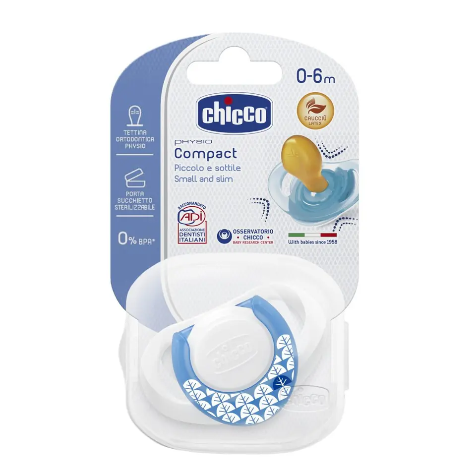 ⁨Chicco Physio Compact Niebieski-0-6m Kauczukowy smoczek do uspokajania⁩ w sklepie Wasserman.eu