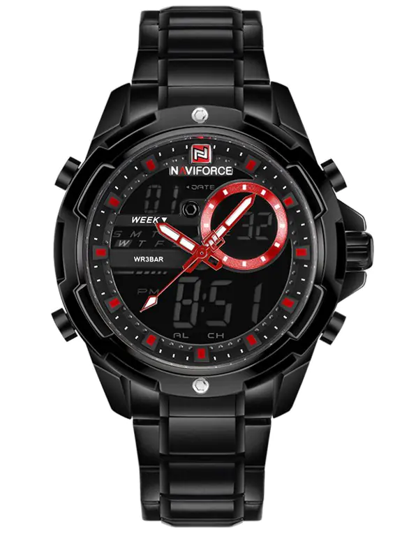 ⁨ZEGAREK MĘSKI NAVIFORCE - NF9120 (zn062c) - black/red⁩ w sklepie Wasserman.eu