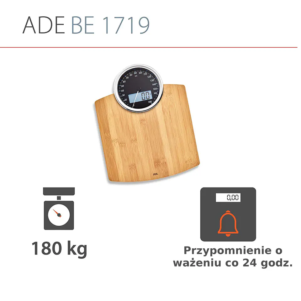 ⁨ADE BE1719 Luna Bambusowa, mechaniczna i cyfrowa waga łazienkowa⁩ w sklepie Wasserman.eu