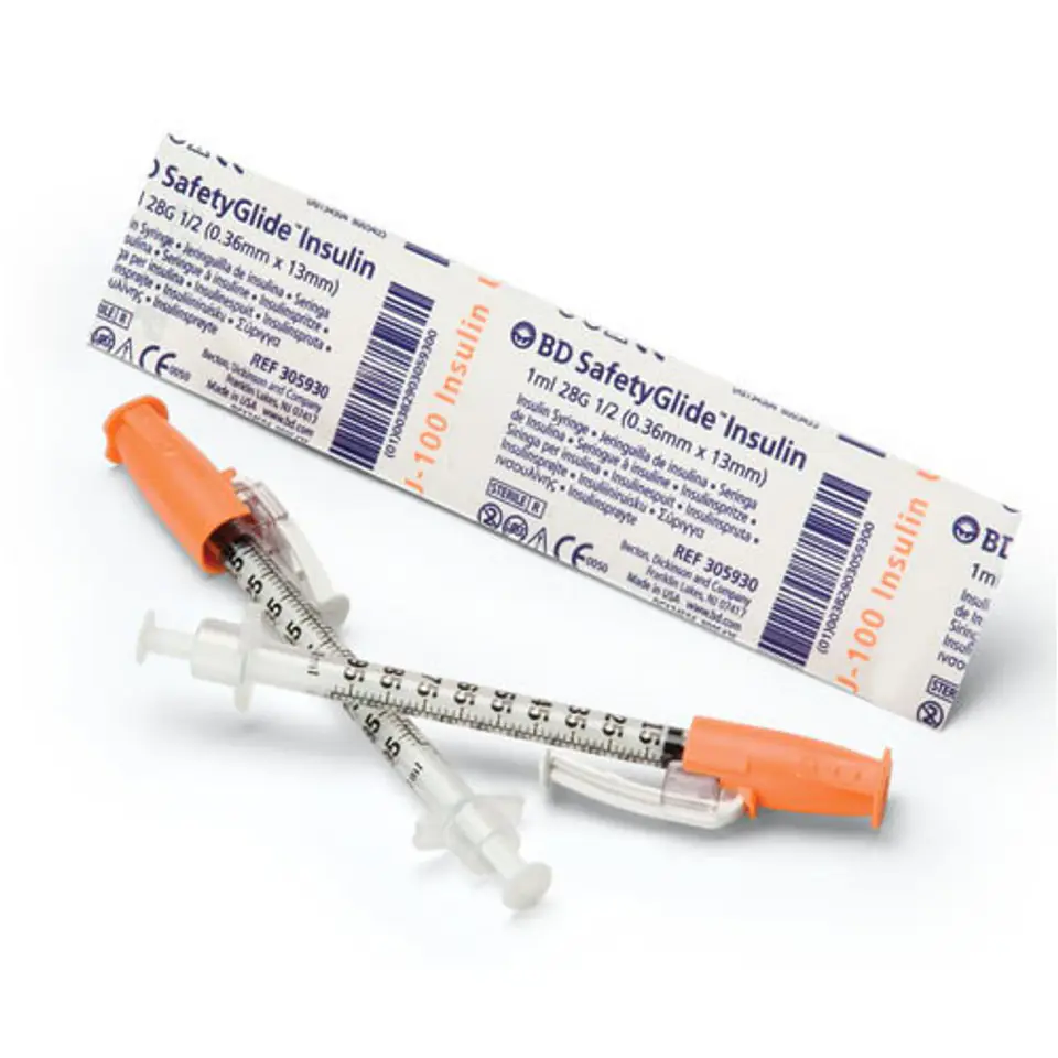 BD SAFETY GLIDE 0,5 ml Strzykawka insulinowa z igłą 29G × 1/2", 100 szt., bezpieczna w sklepie Wasserman.eu