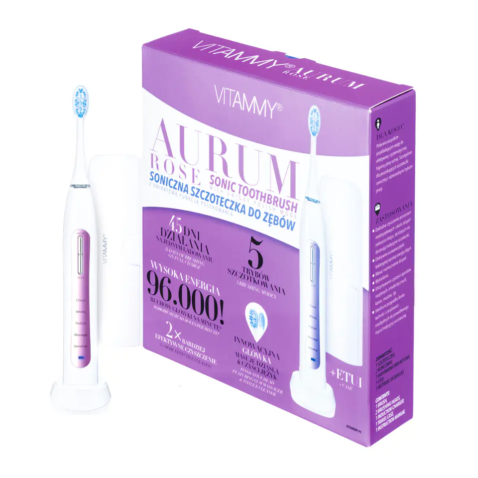 ⁨VITAMMY AURUM ROSE Szczoteczka soniczna do zębów z polerowaniem, elegancki design⁩ w sklepie Wasserman.eu