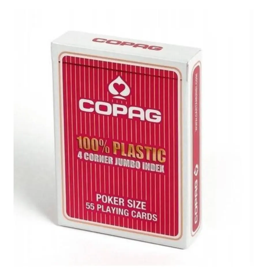 Karty Poker 100% Plastik PKJ4. Talia czerwona, duży index w 4 rogach w sklepie Wasserman.eu