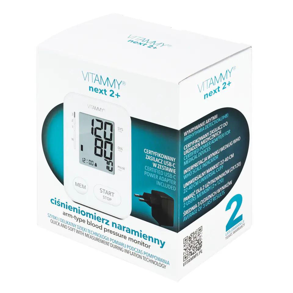 ⁨VITAMMY NEXT 2+ Ciśnieniomierz naramienny zasilacz w zestawie, wykrywanie arytmii⁩ w sklepie Wasserman.eu