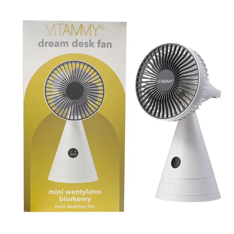 ⁨VITAMMY DREAM DESK FAN SZARY Mini wentylator biurkowy USB, 4000 mAh⁩ w sklepie Wasserman.eu