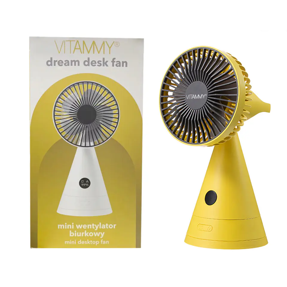 ⁨VITAMMY DREAM DESK FAN ŻÓŁTY Mini wentylator biurkowy USB, 4000 mAh⁩ w sklepie Wasserman.eu
