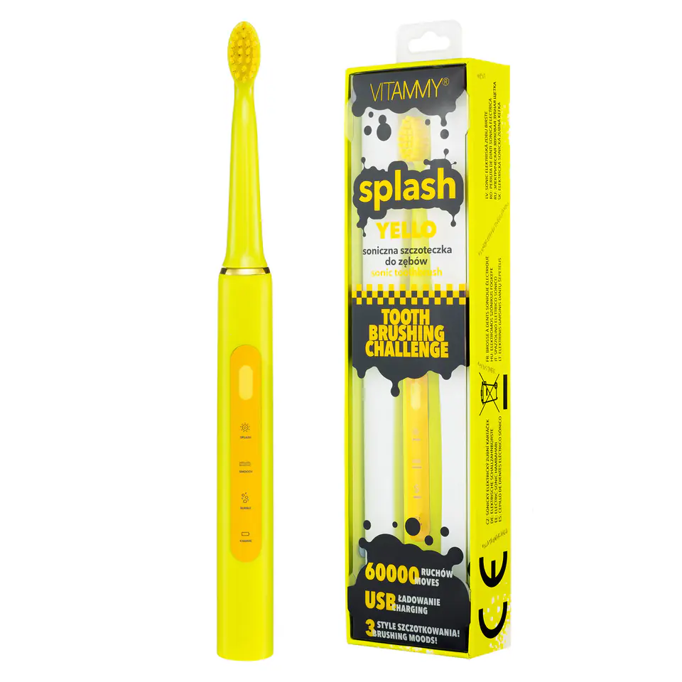 ⁨VITAMMY SPLASH YELLO Szczoteczka soniczna dla dzieci 8+, 60 000 drgań/min⁩ w sklepie Wasserman.eu