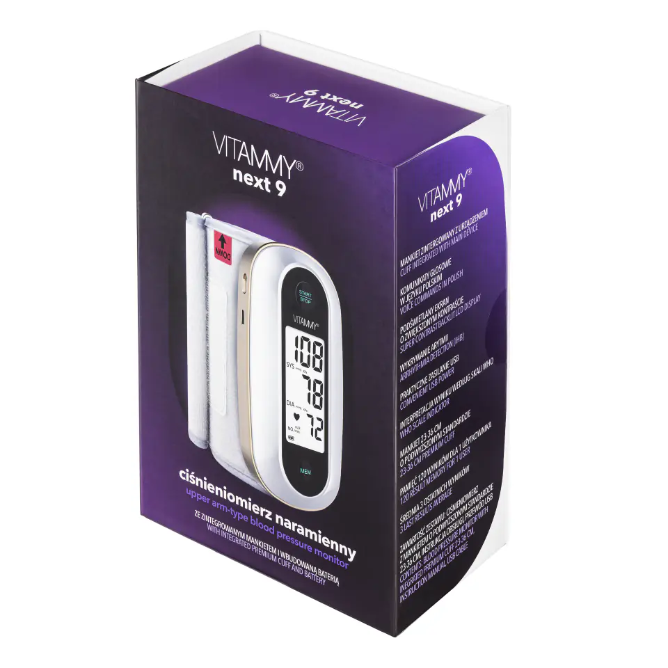 ⁨VITAMMY NEXT 9 Ciśnieniomierz naramienny automatyczny z mankietem, kompaktowy rozmiar⁩ w sklepie Wasserman.eu