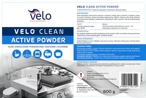 ⁨VELO CLEAN ACTIVE POWDER 600g  Gotowy do użycia proszek do czyszczenia i szorowania z aktywnym tlenem⁩ w sklepie Wasserman.eu