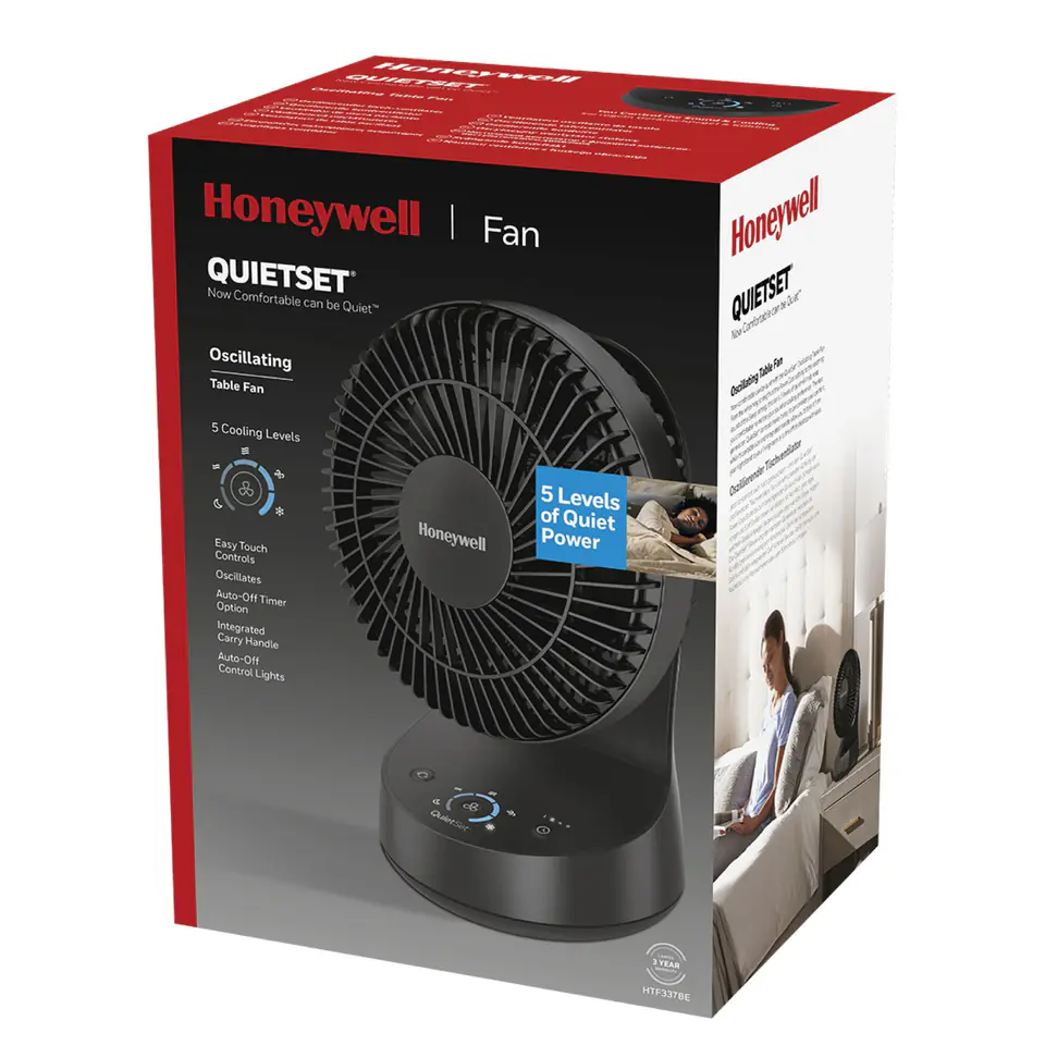 ⁨Honeywell HTF337BE4 QuietSet 5 cichy wentylator biurkowy z oscylacją⁩ w sklepie Wasserman.eu