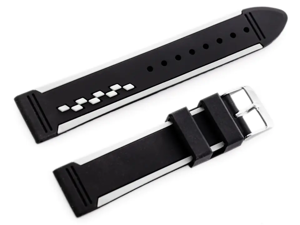 ⁨Pasek gumowy do zegarka U06 - czarny/biały - 24mm⁩ w sklepie Wasserman.eu