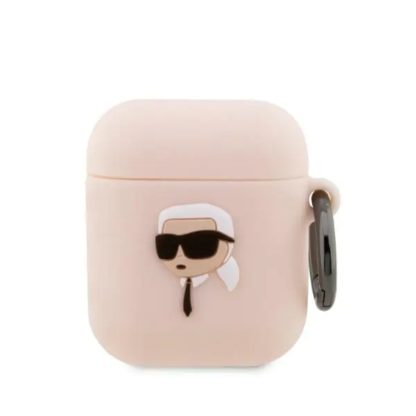 ⁨Karl Lagerfeld KLA2RUNIKP AirPods 1/2 cover różowy/pink Silicone Karl Head 3D⁩ w sklepie Wasserman.eu