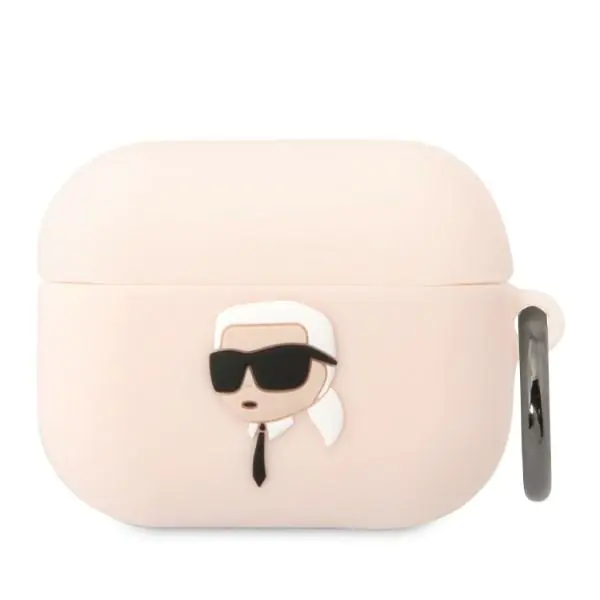 ⁨Karl Lagerfeld KLAPRUNIKP AirPods Pro cover różowy/pink Silicone Karl Head 3D⁩ w sklepie Wasserman.eu