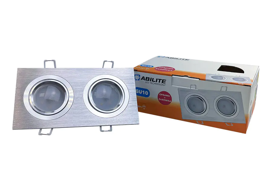 ⁨OPRAWA+ŻARÓWKA LED ABILITE B.CIEPŁA GU10 9,6W/230V 2X370LM 120° PODWÓJNA KWADRATOWA SREBRNA BAN1⁩ w sklepie Wasserman.eu