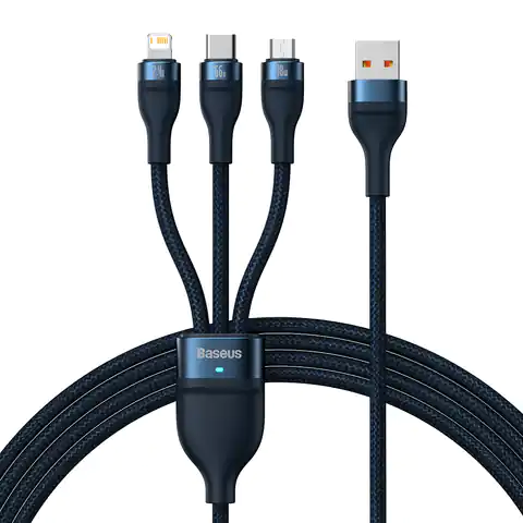 ⁨Kabel USB 3w1 Baseus Flash Series, USB-C + micro USB + Lightning, 66W, 1.2m (niebieski)⁩ w sklepie Wasserman.eu