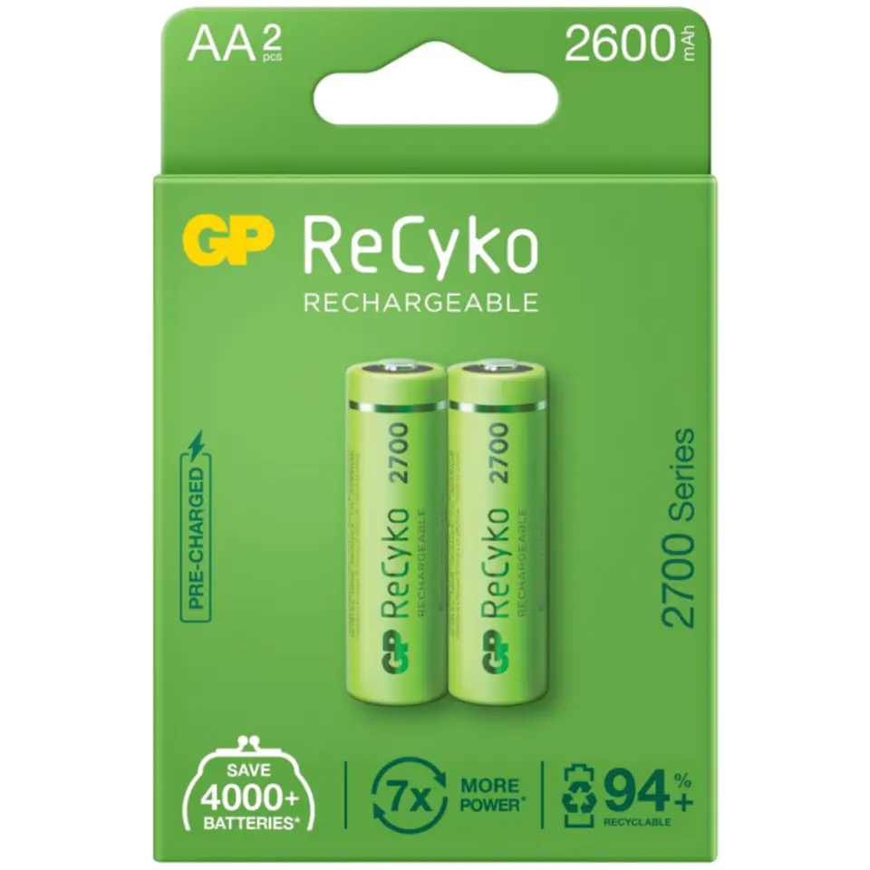 ⁨2x rechargeable batteries AA / R6 GP ReCyko 2700 Series Ni-MH 2600mAh⁩ at Wasserman.eu