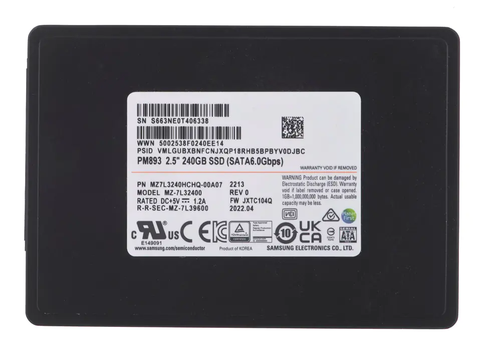 ⁨Dysk SSD Samsung PM893 240GB SATA 2.5" MZ7L3240HCHQ-00A07 (DWPD 1)⁩ w sklepie Wasserman.eu