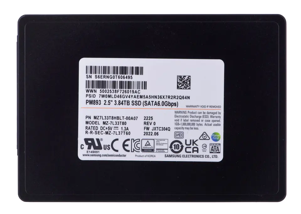 ⁨SSD Samsung PM893 3.84TB SATA 2.5" MZ7L33T8HBLT-00A07 (DWPD 1)⁩ at Wasserman.eu