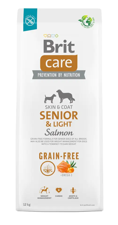 ⁨Dry food for older dogs, all breeds (over 7 years of age) Brit Care Dog Grain-Free Senior&Light Salmon 12kg⁩ at Wasserman.eu