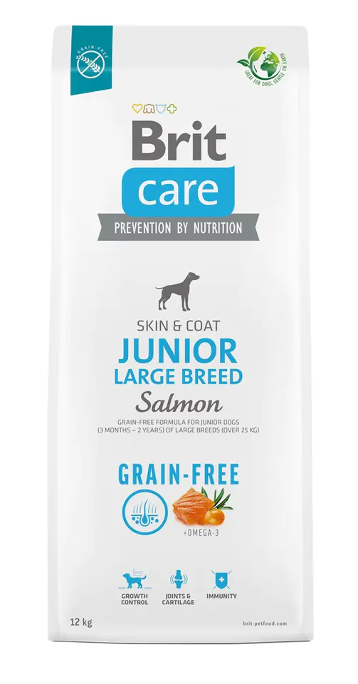 ⁨Dry food for young dog (3 months - 2 years), large breeds over 25 kg - Brit Care Dog Grain-Free Junior Large salmon 12kg⁩ at Wasserman.eu