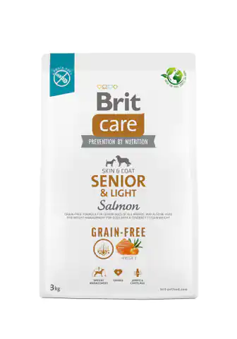 ⁨Dry food for older dogs, all breeds (over 7 years of age) Brit Care Dog Grain-Free Senior&Light Salmon 3kg⁩ at Wasserman.eu