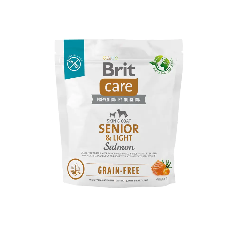 ⁨Dry food for older dogs, all breeds (over 7 years of age) Brit Care Dog Grain-Free Senior&Light Salmon 1kg⁩ at Wasserman.eu