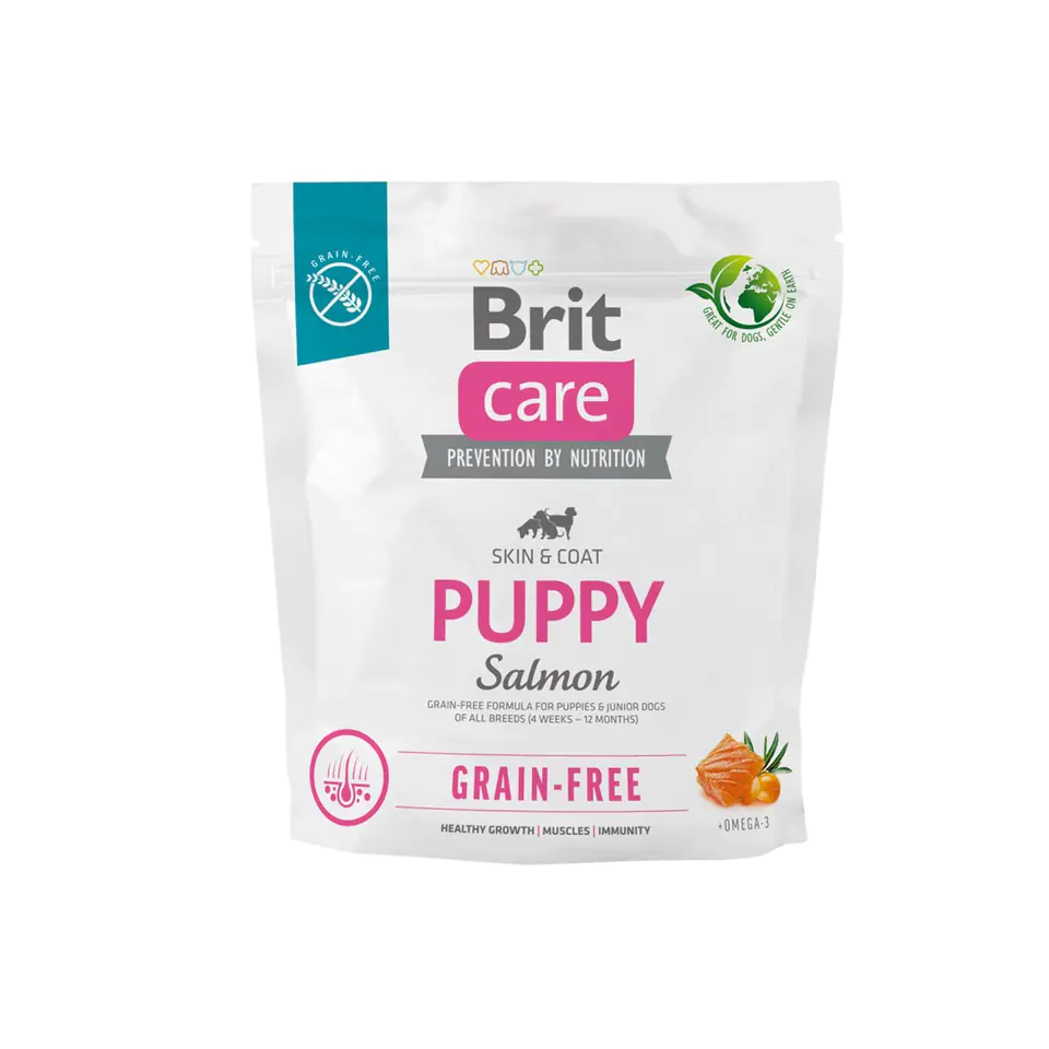 ⁨Dry food for puppies and young dogs of all breeds (4 weeks - 12 months).Brit Care Dog Grain-Free Puppy Salmon 1kg⁩ at Wasserman.eu