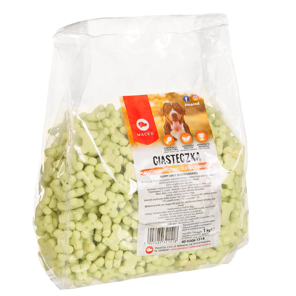⁨MACED Puppy mint bones cookies - Dog treat - 1 kg⁩ at Wasserman.eu