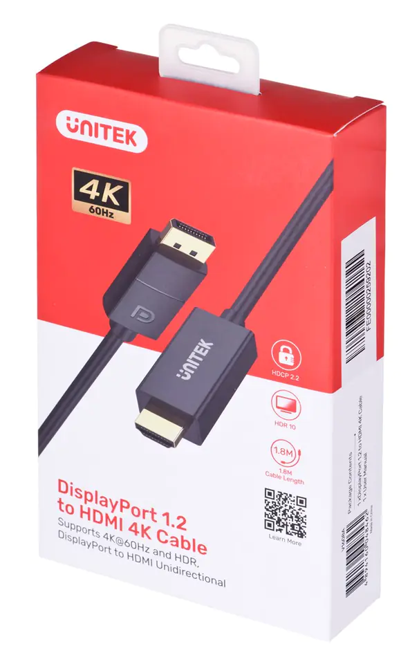 ⁨UNITEK ADAPTER KABEL DP 1.2 - HDMI, 4K 60HZ, 1,9M⁩ w sklepie Wasserman.eu