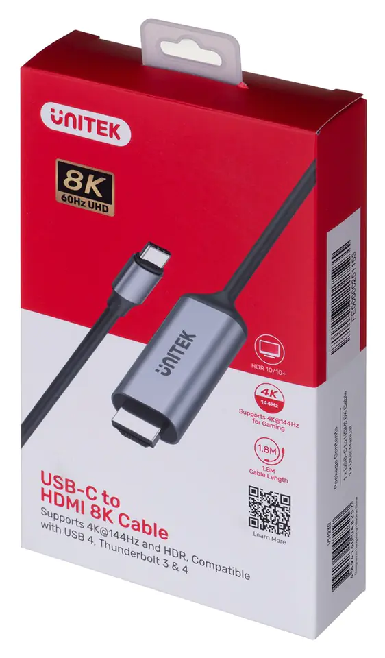 ⁨UNITEK CABLE HDMI 2.1, USB-C, 8K, 1,8M, V1423B⁩ at Wasserman.eu