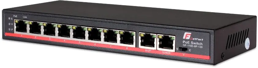 ⁨GetFort GF-110D-8P-120 network switch Unmanaged L2 Fast Ethernet (10/100) Power over Ethernet (PoE) Black⁩ at Wasserman.eu