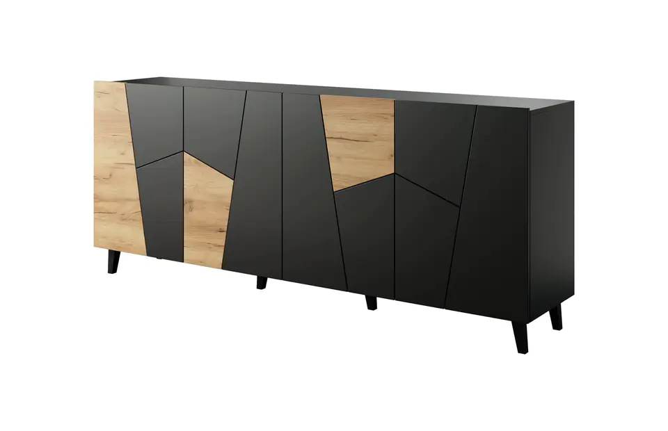 ⁨ETNA chest of drawers 200x42x82 black matt + oak craft⁩ at Wasserman.eu