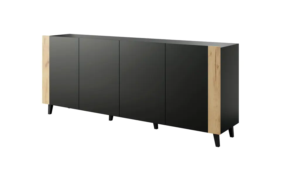 ⁨FARO chest of drawers 200x42x82 matte black + oak craft⁩ at Wasserman.eu