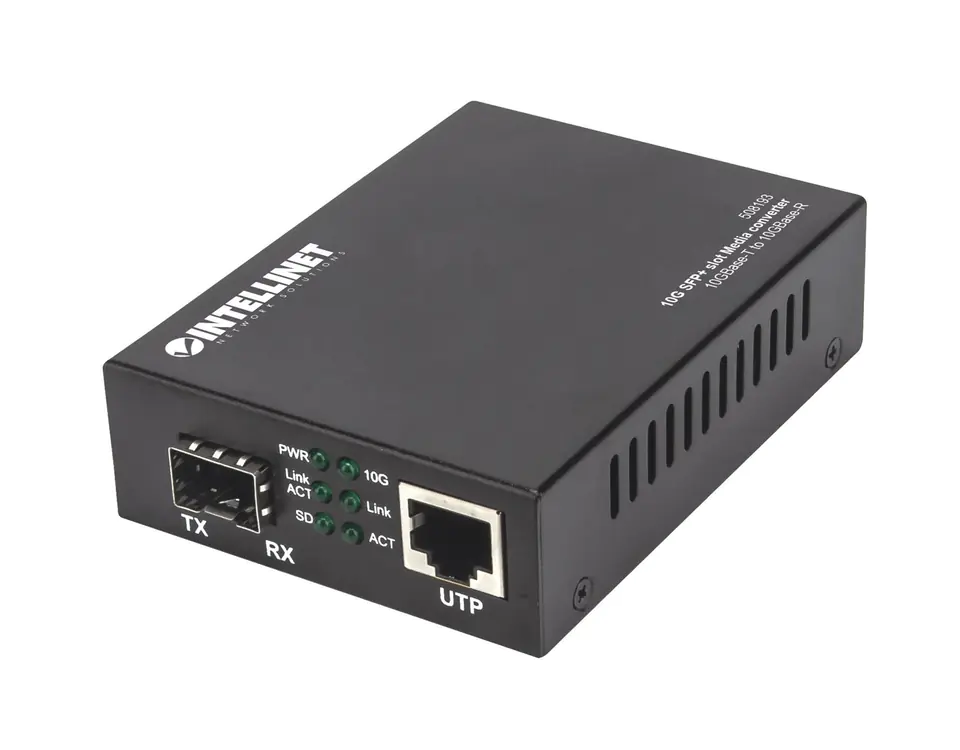 ⁨Intellinet 10GBase-T to 10GBase-R Media Converter, 1 x 10 GB SFP+ Slot, 1 x 10GB RJ45 Port⁩ at Wasserman.eu