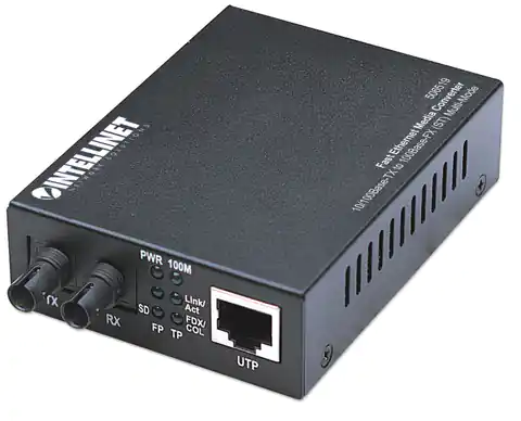 ⁨Intellinet Fast Ethernet Media Converter, 10/100Base-Tx to 100Base-Fx (ST) Multi-Mode, 2 km (1.24 mi) (Euro 2-pin plug)⁩ at Wasserman.eu