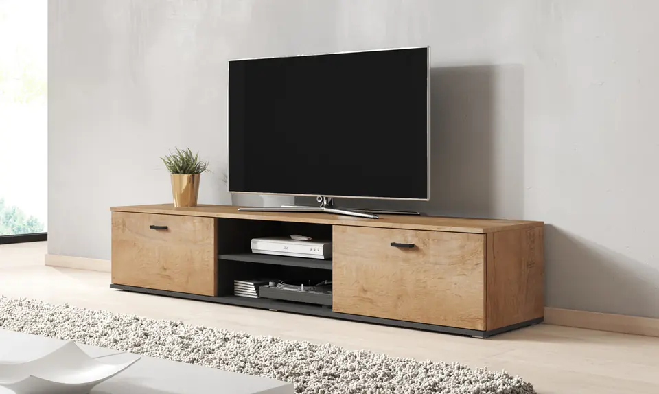 ⁨Cama TV stand SOHO 180 lefkas oak/black⁩ at Wasserman.eu