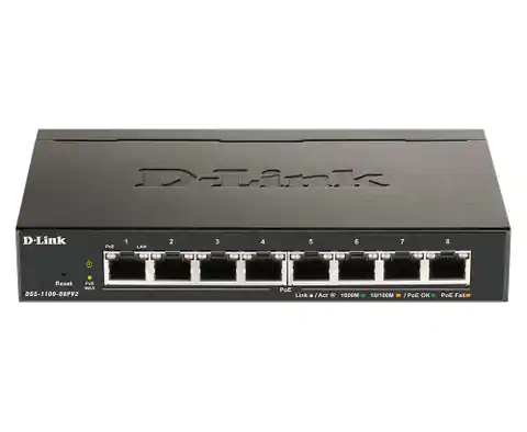 ⁨D-Link DGS-1100-08PV2/E network switch Managed L2/L3 Gigabit Ethernet (10/100/1000) Power over Ethernet (PoE) Black⁩ at Wasserman.eu