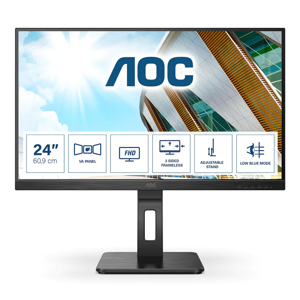 ⁨AOC P2 24P2QM LED display 60.5 cm (23.8") 1920 x 1080 pixels Full HD Black⁩ at Wasserman.eu