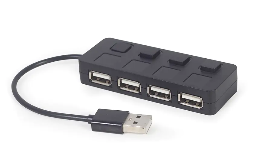 ⁨Gembird UHB-U2P4-05 USB 2.0 4-port hub with switches, black⁩ at Wasserman.eu