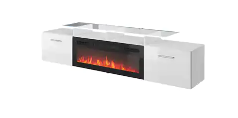 ⁨RTV cabinet ROVA with electric fireplace 190x37x48 white/gloss white⁩ at Wasserman.eu