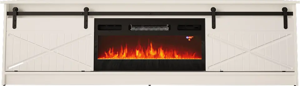 Szafka RTV GRANERO+kominek 200x56,7x35 biały/biały połysk w sklepie Wasserman.eu